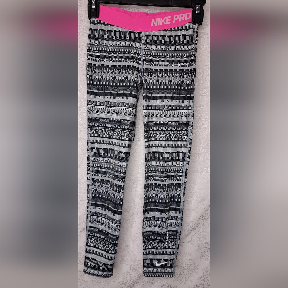 Nike Pro Compression Tight Leggings Pants Pink/Gray Size Small Geometric Print
